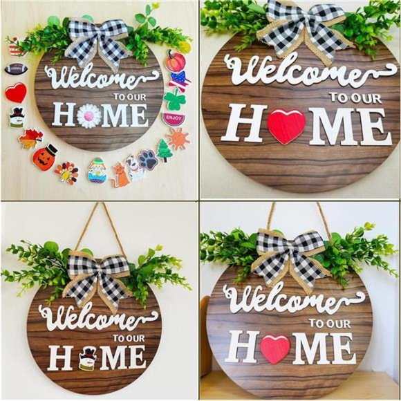 19 Icons Interchangeable Seasonal Welcome Sign Front Door Decoration, Rustic - Picture 7 of 7